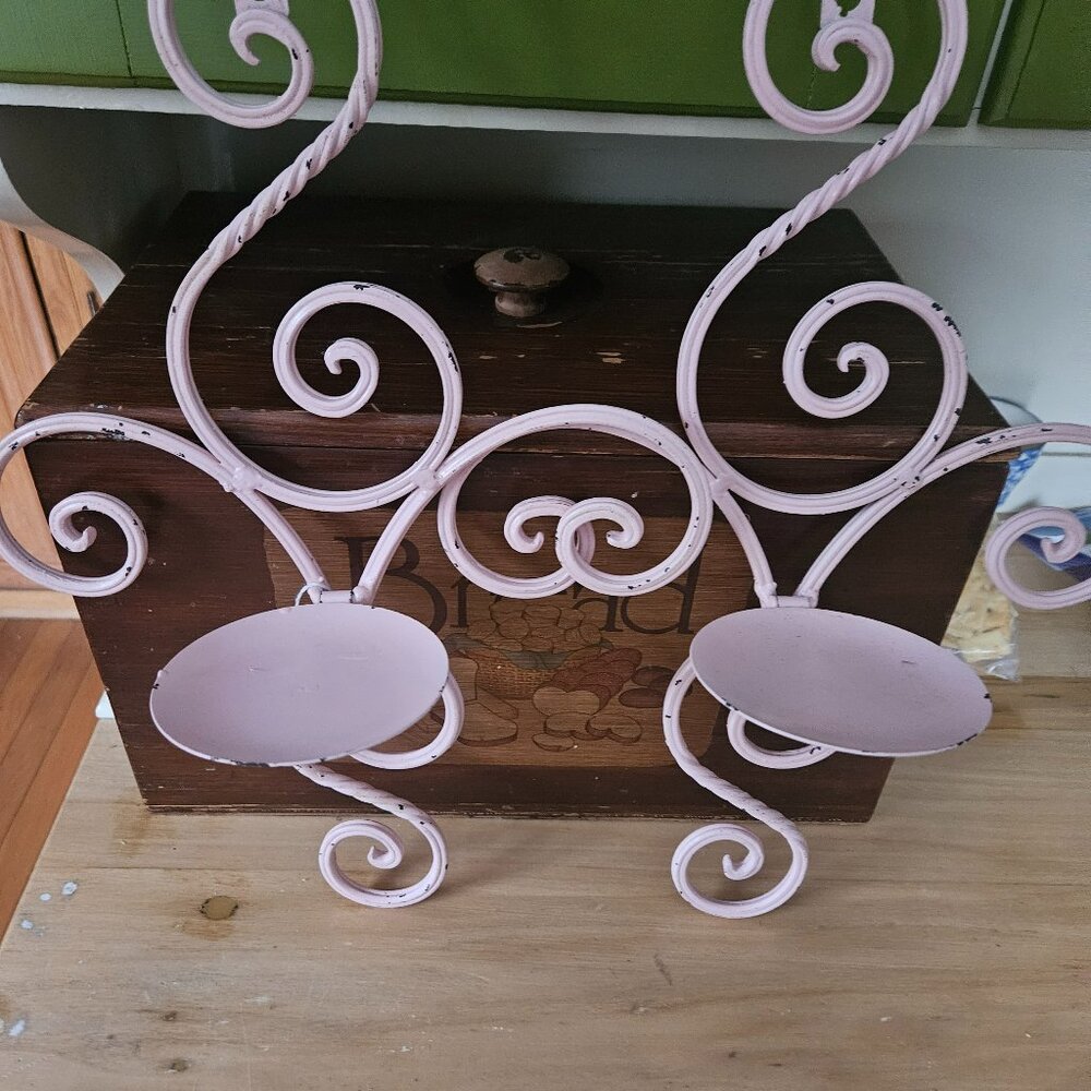 wrought iron scrolled distressed pink shabby chic wall candle holders